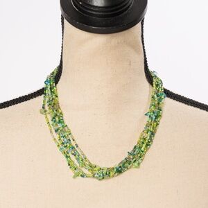 Boho beaded multi strand necklace green & turquoise Accessory Crossing